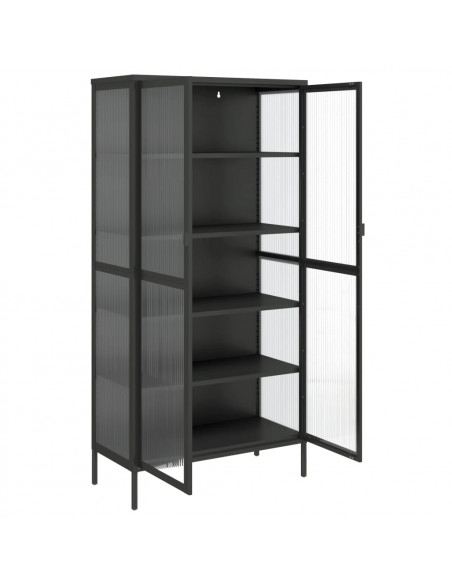 Credenza Nera 85x40x180 cm Vetro e Acciaio