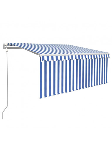 Tenda Automatica Parasole LED Sensore Vento 3x2,5m Blu e Bianco
