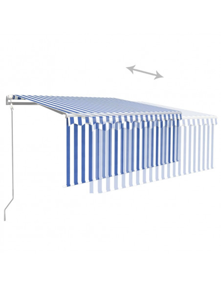 Tenda Automatica Parasole LED Sensore Vento 3x2,5m Blu e Bianco