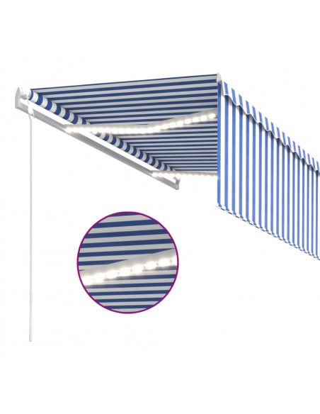 Tenda Automatica Parasole LED Sensore Vento 3x2,5m Blu e Bianco