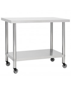 Tavolo da Lavoro Cucina con Ruote 100x60x85 cm in Acciaio Inox 2