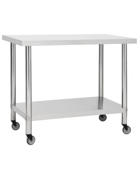 Tavolo da Lavoro Cucina con Ruote 100x60x85 cm in Acciaio Inox