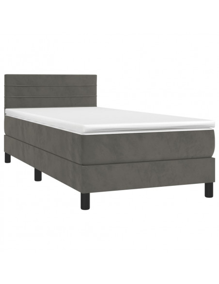 Letto a Molle con Materasso e LED Grigio Scuro 100x200 cm