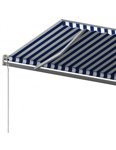 Tenda da Sole Retrattile Automatica con Pali 6x3,5 m Blu Bianca