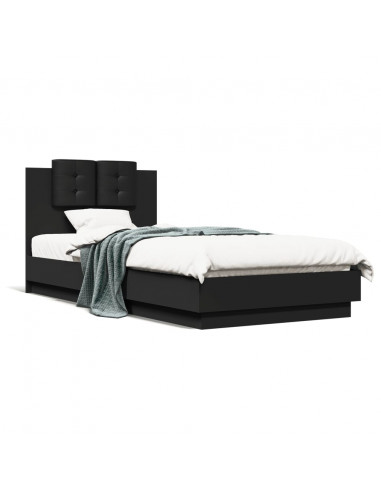 Giroletto con Testiera Nero 90x200 cm in Legno Multistrato