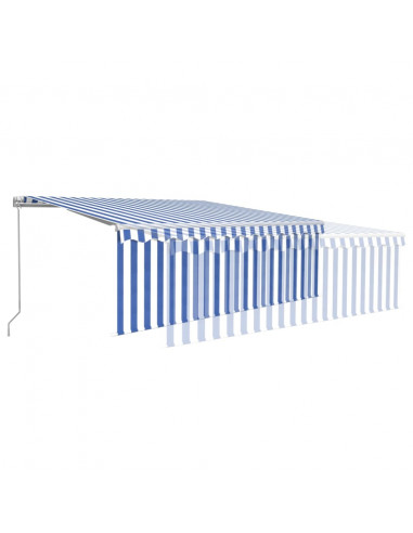Tenda Sole Retrattile Manuale con Parasole 4x3m Blu e Bianco