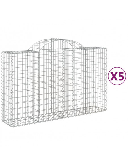 Cesti Gabbioni ad Arco 5 pz 200x50x120/140 cm Ferro Zincato