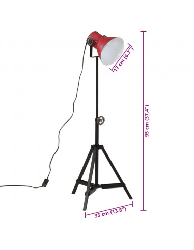 Lampada da Terra 25 W Rosso Anticato 35x35x65/95 cm E27