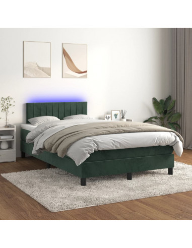 Letto a Molle con Materasso e LED Verde Scuro 120x190cm Velluto
