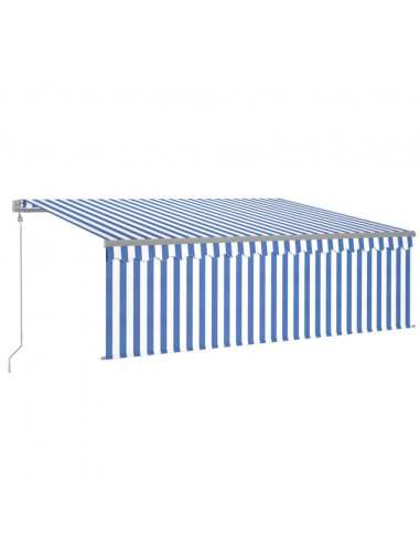 Tenda Automatica Parasole LED Sensore Vento 4,5x3 m Blu Bianco