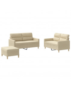 Set di Divani 3 pz con Cuscini Crema in Tessuto 2