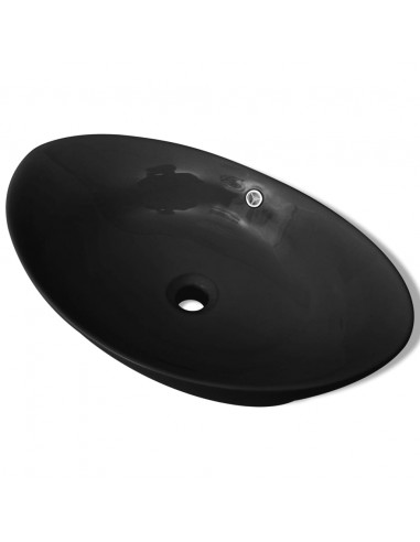 Lavello Ovale in Ceramica di Lusso Nero Troppopieno 59x38,5 cm