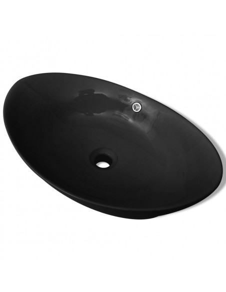 Lavello Ovale in Ceramica di Lusso Nero Troppopieno 59x38,5 cm