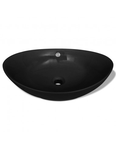 Lavello Ovale in Ceramica di Lusso Nero Troppopieno 59x38,5 cm