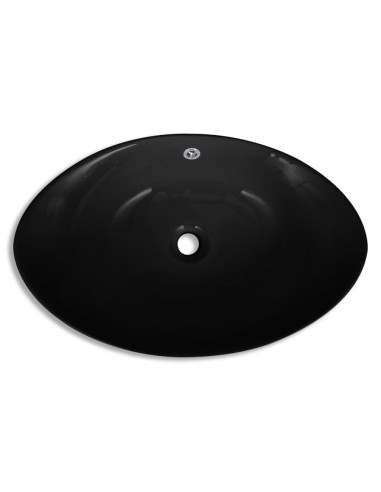 Lavello Ovale in Ceramica di Lusso Nero Troppopieno 59x38,5 cm