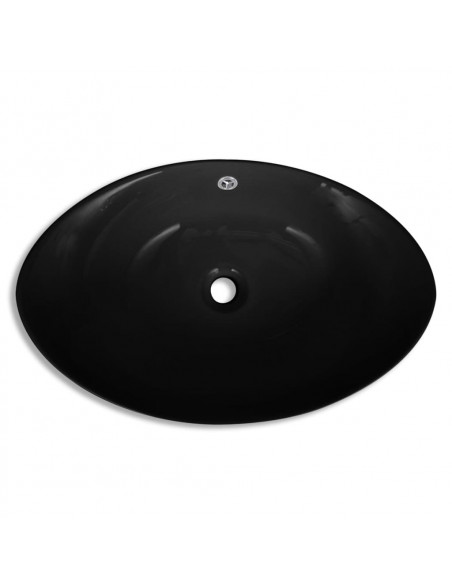 Lavello Ovale in Ceramica di Lusso Nero Troppopieno 59x38,5 cm