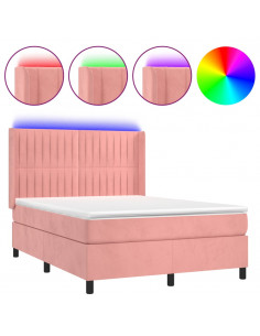 Letto a Molle con Materasso e LED Rosa 140x190 cm in Velluto 2