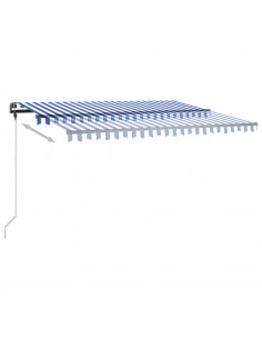 Tenda da Sole Retrattile Manuale con LED 450x350 cm Blu Bianco 2