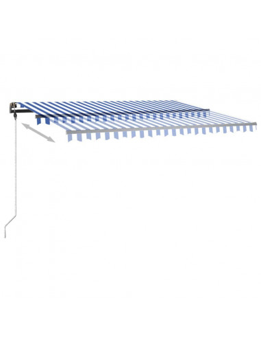 Tenda da Sole Retrattile Manuale con LED 450x350 cm Blu Bianco