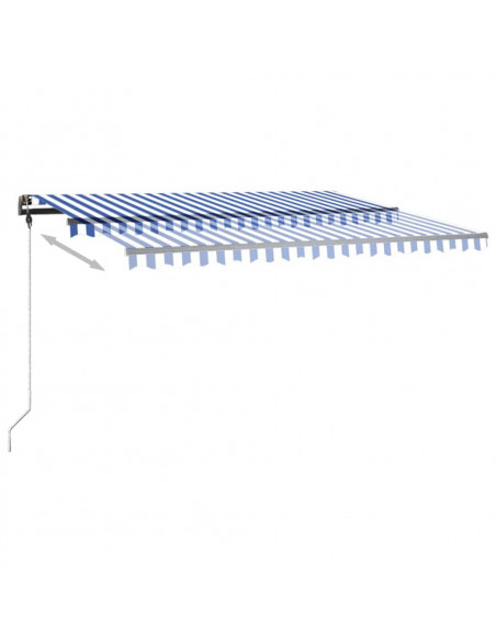 Tenda da Sole Retrattile Manuale con LED 450x350 cm Blu Bianco