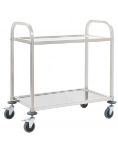Carrello da Cucina a 2 Livelli 96,5x55x90 cm in Acciaio Inox 2
