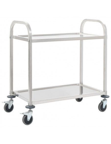 Carrello da Cucina a 2 Livelli 96,5x55x90 cm in Acciaio Inox