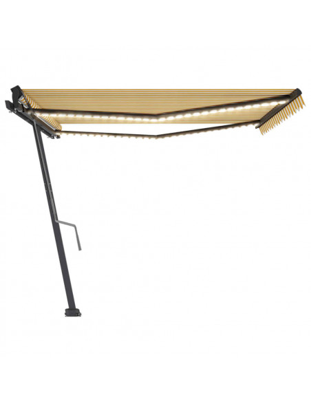 Tenda da Sole Retrattile Manuale LED 450x350 cm Gialla Bianca