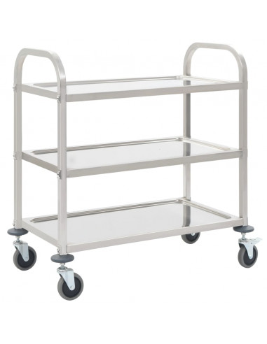 Carrello da Cucina a 3 Livelli 95x45x83,5 cm in Acciaio Inox