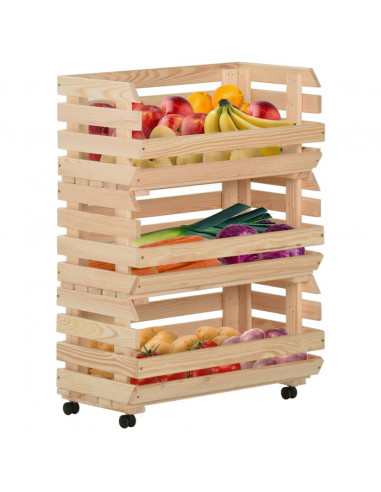 Carrello Portaverdure 57x30x80 cm in Legno Massello di Pino