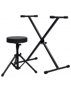 Set Supporto per Tastiera con Sgabello Nero 2