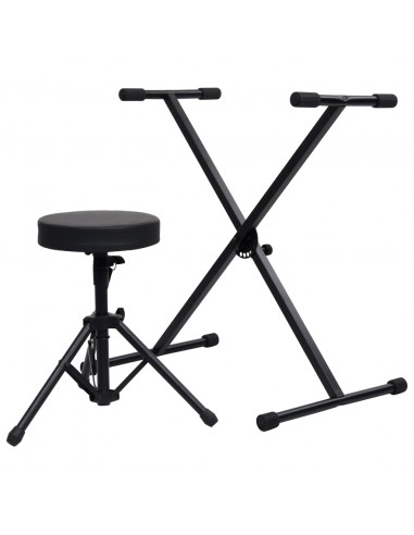 Set Supporto per Tastiera con Sgabello Nero