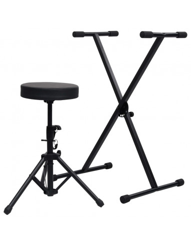Set Supporto per Tastiera con Sgabello Nero