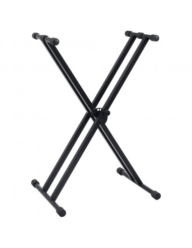 Set Supporto per Tastiera a Doppia Staffa con Sgabello Nero