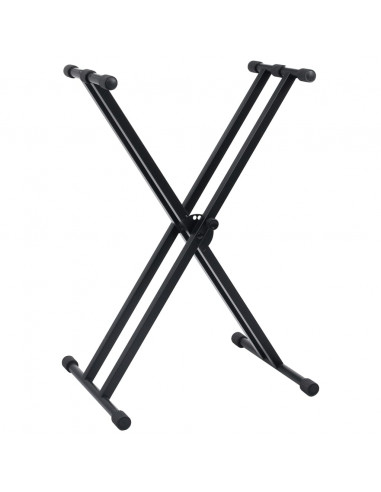 Set Supporto per Tastiera a Doppia Staffa con Sgabello Nero