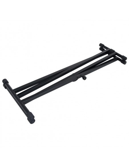 Set Supporto per Tastiera a Doppia Staffa con Sgabello Nero