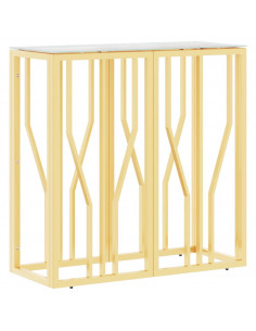 Tavolino Consolle Oro 70x30x70 cm in Acciaio Inox e Vetro 2