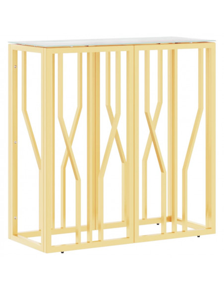 Tavolino Consolle Oro 70x30x70 cm in Acciaio Inox e Vetro