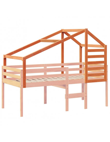 Tetto Letto Bambini Marrone Cera 188x97x113 Legno Massello Pino