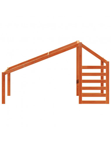 Tetto Letto Bambini Marrone Cera 188x97x113 Legno Massello Pino