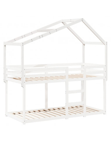 Tetto Letto Bambini Bianco 213x85,5x144,5cm Legno Massello Pino