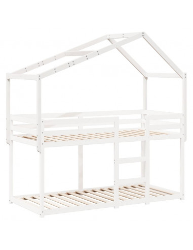 Tetto Letto Bambini Bianco 203x80,5x142 cm Legno Massello Pino