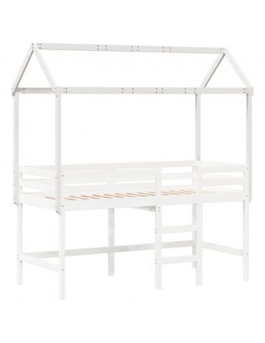 Tetto Letto Bambini Bianco 207x95,5x159 cm Legno Massello Pino