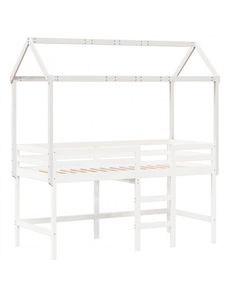 Tetto Letto Bambini Bianco 207x95,5x159 cm Legno Massello Pino