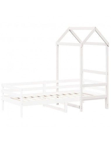 Tetto Letto Bambini Bianco 118x70x176,5 cm Legno Massello Pino