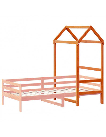 Tetto Letto Bambini Marrone Cera 108x70x176,5 cm Massello Pino