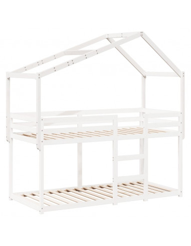 Tetto Letto Bambini Bianco 213x95,5x144,5cm Legno Massello Pino