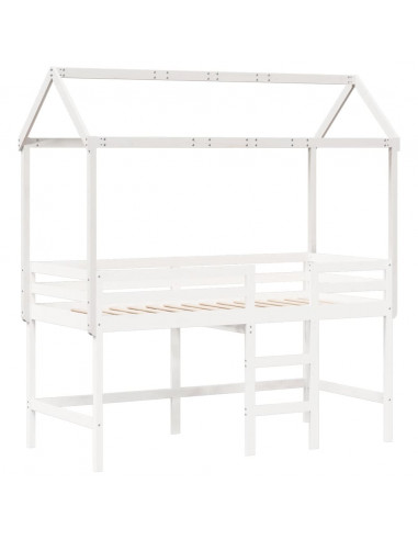 Tetto Letto Bambini Bianco 207x80,5x151,5cm Legno Massello Pino