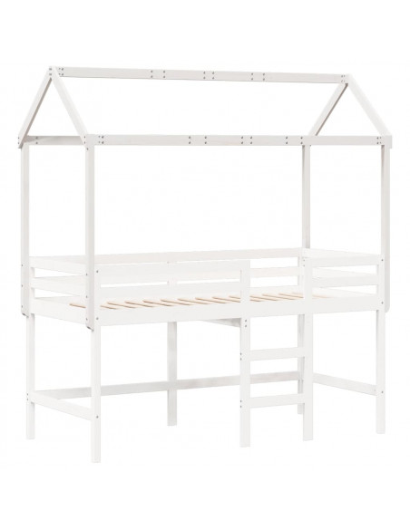 Tetto Letto Bambini Bianco 207x80,5x151,5cm Legno Massello Pino