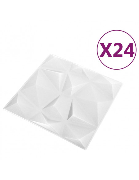 Pannelli Murali 3D 24 pz 50x50 cm Bianchi a Diamante 6 m²
