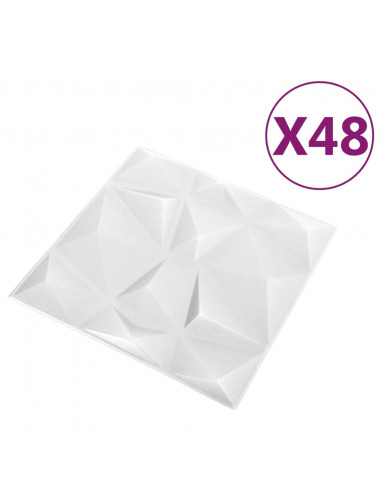 Pannelli Murali 3D 48 pz 50x50 cm Bianchi a Diamante 12 m²